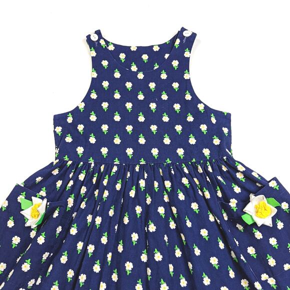 Vintage Hartstrings Dress Girls Sz 6 Navy Floral Sundress Y2K Party Casual - Picture 2 of 4
